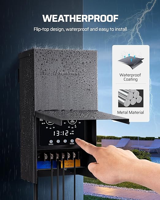 DEWENWILS Low Voltage Landscape Transformer, Low Voltage Transformer with Photocell Sensor & Timer, 120VAC to 12/14VAC, 200W Multi Zone Landscape Lighting Transformer for Outdoor Garden