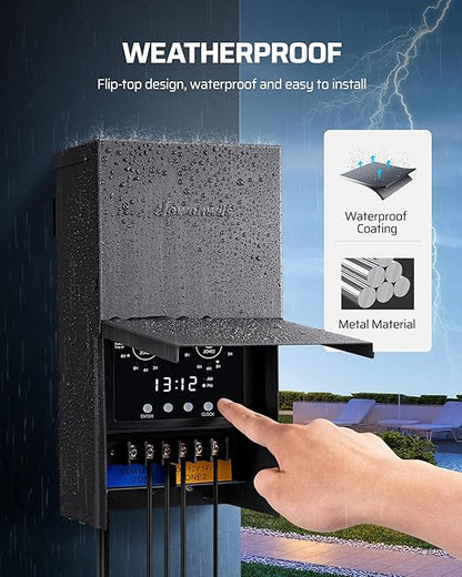 DEWENWILS Low Voltage Landscape Transformer, Low Voltage Transformer with Photocell Sensor & Timer, 120VAC to 12/14VAC, 200W Multi Zone Landscape Lighting Transformer for Outdoor Garden