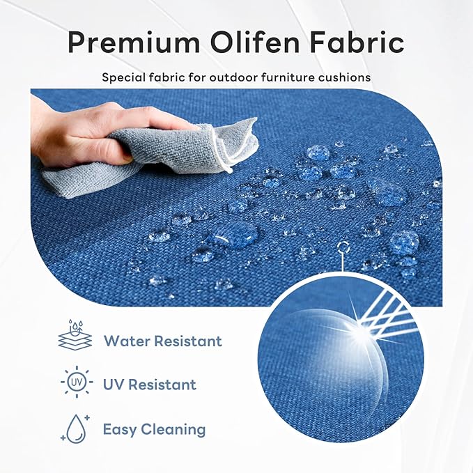 6" Thicker Outdoor Chair Cushion 3 Sets - 24" *24" *6" Waterproof Patio Furniture Cushions with Removable Cover, 28D High Density Sponge Filling Thicken Outdoor Patio Cushions - Blue