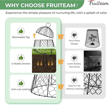 FRUITEAM 12Pcs Wire Plant Covers, 13×15.74in Large Plant Protectors from Animals, Chicken Wire Cloche Plant Cages for Outdoor Plants, Vegetables