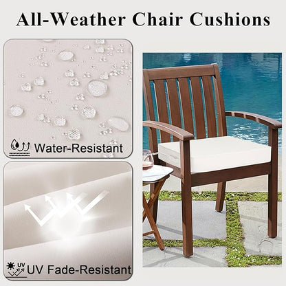 Outdoor Chair Cushions 19x19x4 Inch, Waterproof Beige Patio Furniture Cushions Set of 2 with Ties & Handle, 3 Year Color Fastness Square Replacement Seat Cushions for Sofa, Couch