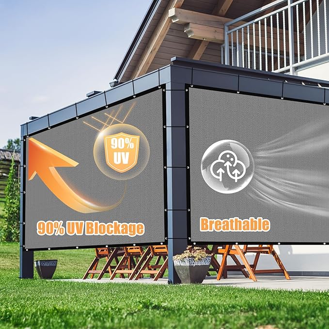 Amagenix 90% Sun Shade Cloth with Grommets, 8' x 12' Pergola Replacement Shade Cover Canopy Privacy Screen for Outdoor Patio Garden, Gray (We Customized)