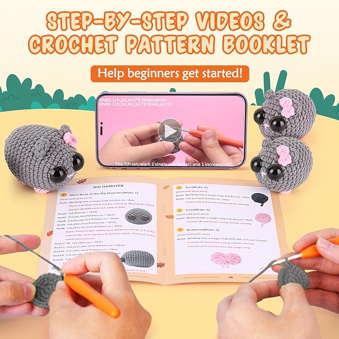 Crochetta Beginner Crochet Kit with Step-by-Step Video Tutorials, Learn to Crochet for Adults & Kids, Knitting Craft Supplies, Hanging Plants Home Decor (40%+ Yarn)