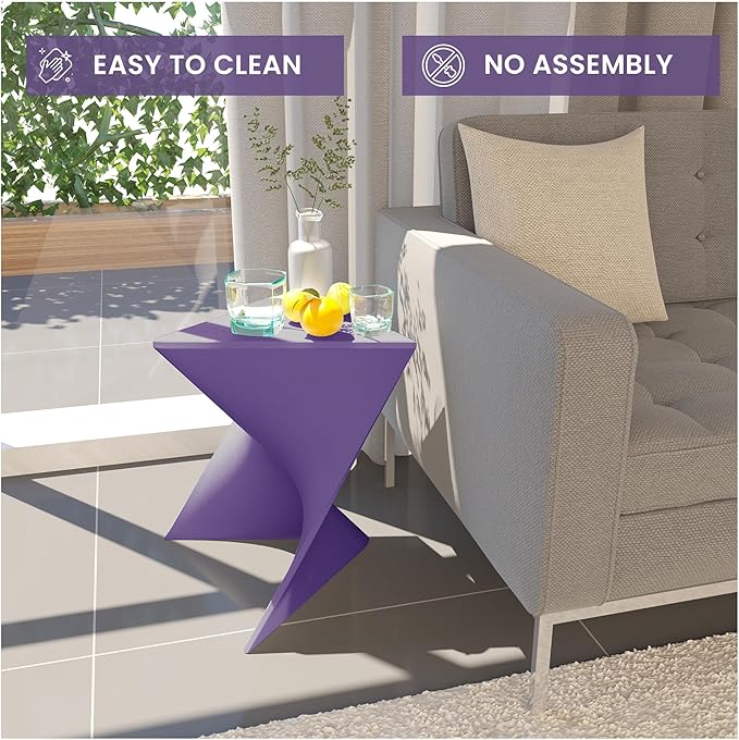 LeisureMod 15.75" Stackable Weather-Resistant Plastic Triangular Side Table - Accent End Table for Indoor & Outdoor Use (Purple, Set of 2)