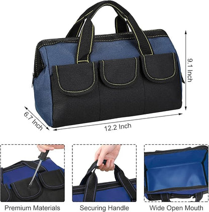 Sanwuta 3 Pack Tool Bag for Men with Waterproof Hard Bottom, Heavy Duty Tool Bag Wide Mouth Tote for Various Instrument, Electrician Carpenter Mechanic(Blue,13 Inch,Classic)