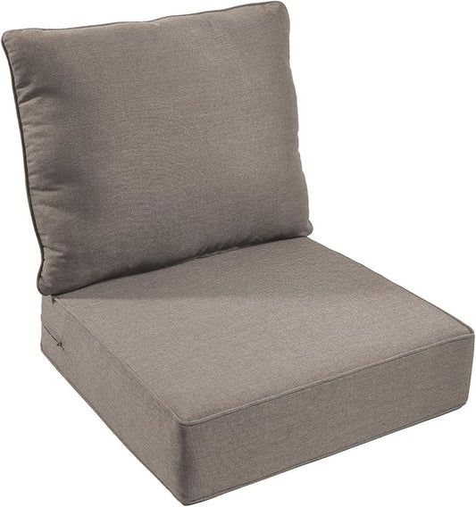 Outdoor Chair Cushion, 6 inch Thick Outdoor Cushions for Patio Furniture, 22x24 Waterproof Patio Chair Cushions, Include 1 Seat Cushion & 1 Back Pillow, Thick/Gray