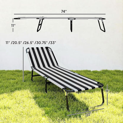 Outsunny Folding Chaise Lounge Chair with 5-Level Back, Black and White | Pool Sun Tanning Chairs, Breathable Mesh Seat, Headrest, for Pool, Beach, Yard, Patio, Outside