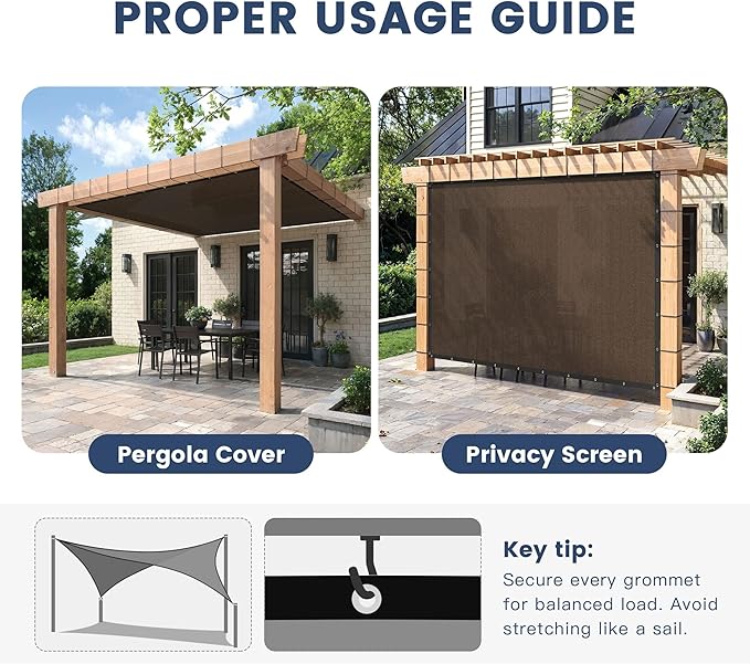 90% Sun Shade Cloth with Grommets, Customizing Outdoor Pergola Shade Cover Canopy, Heavy-Duty Mesh Tarp Patio Sun Screen for Lawn Garden Backyard, 13X19 FT, Mocha