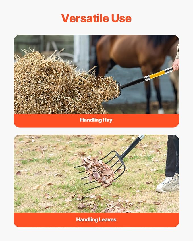 VEVOR Garden Fork, 5-Tine Gardening Pitchfork with Fiberglass Handle, 57 in Heavy Duty Digging Fork with Y Grip, Forged Steel Spading Fork for Hay Potato Composting Transplanting Aeration