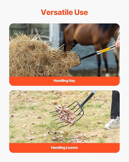 VEVOR Garden Fork, 5-Tine Gardening Pitchfork with Fiberglass Handle, 57 in Heavy Duty Digging Fork with Y Grip, Forged Steel Spading Fork for Hay Potato Composting Transplanting Aeration