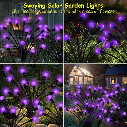 Solar Garden Lights Outdoor, 2 Pack 16 LED Solar Purple Firefly Lights Waterproof, Starburst Wind Swaying Light for Outside Yard Patio Planter Flower Bed Walkway Halloween Christmas Decoration