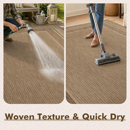 MontVoo-2x8 ft Indoor Outdoor Runner Rugs for Entryway Porch Hallway Kitchen Door Entrance Long, Textured Weave Polypropylene, Durable for High Traffic, Fade-Resistant, Modern Solid Neutral Brown