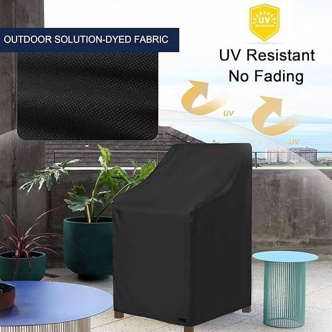 NettyPro Stackable Patio Chair Covers Waterproof Outdoor Patio Furniture Stacking Chair Cover, Fits for 4-6 Stack Dining High Back Chairs, 26" W x 35" D x 45" H, Black