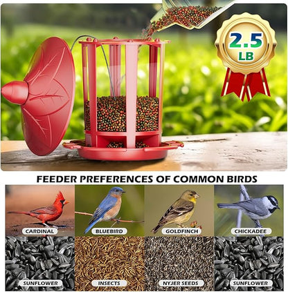 Birdream 2 Pack Bird Feeders for Outdoor Hanging, Assembly Required, 1-Min Easy Setup, Charming Castle Design, Attracting Cardinals Chickadees Goldfinches & Sparrows - Red