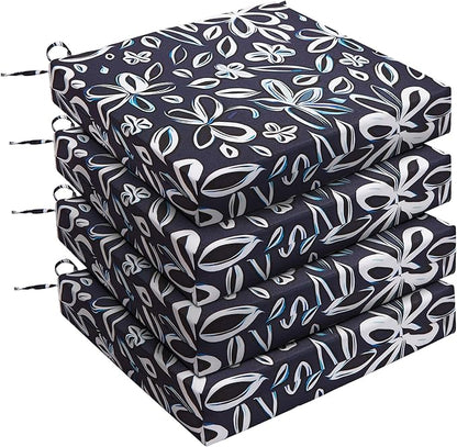 UNIKOME Outdoor Chair Cushions Pack of 4, Water Resistant Patio Cushions with Ties, High Density Sponge Filling Square Corner Seat Cushions for Outdoor Furniture, 24"*24"*4", Navy/White