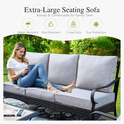 Sophia & William Patio Furniture Set with Fire Pit Table, 4PCS Metal Outdoor Conversation Set with Fire Pit Table, 2 Swivel Chairs,1 Loveseat,3-Seater Couch for Outdoor Seating,Backyard,Porch(Grey)