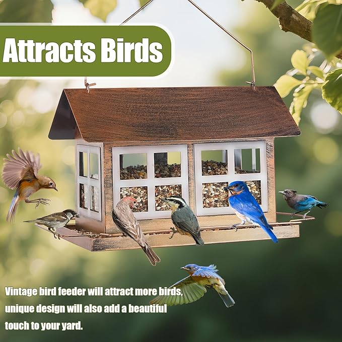 Bird Feeders for Outdoors, 6lb Large Capacity, Weatherproof | IWNTWY Bird Feeders, Heavy Duty Metal Bird Feeder for Outdoors Hanging, Weatherproof 6lb Large Capacity Wild Birdfeeder