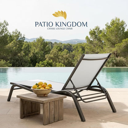 Adjustable Patio Chaise Lounge Chair, Outdoor Pool Lounger for Sunbathing & Tanning, All-Weather Textilene Sun Bed for Beach, Porch & Deck, Rust-Proof Aluminum Frame, White