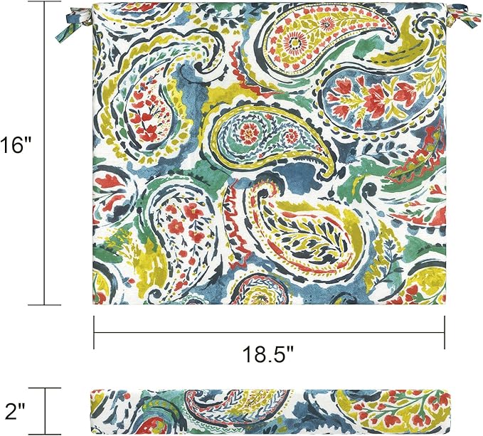 LVTXIII Outdoor Chair Cushions, Water Repellent Patio Furniture Cushions Outdoor Square Chair Pads with Ties for Dining Chairs and Garden Furniture Decoration, 18.5"x16"x2" Set of 2, Paradise Paisley