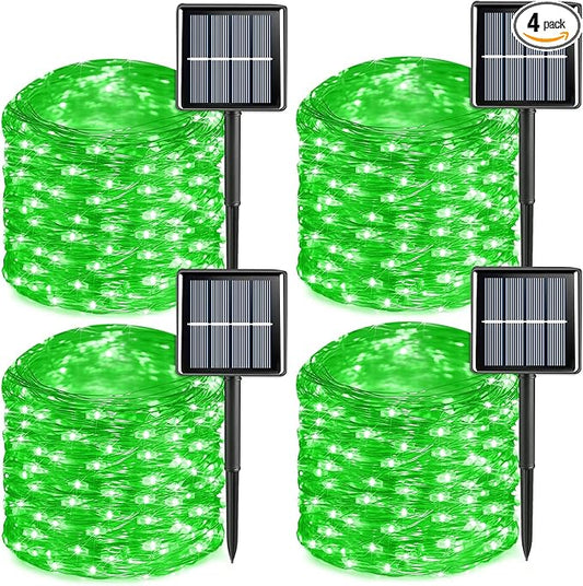 YEGUO 4 Pack Green Solar Fairy Lights, Each 33ft 100 LED Christmas Lights Outdoor Waterproof, 8 Modes Sliver Wire Solar String Lights