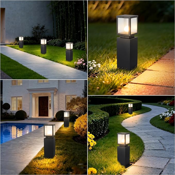 Outdoor Landscape Path Light Modern Black Waterproof Bollard Light Outside Housing Pathway Light Aluminum Walkway Lighting Hardwired E26 Sideway Post Pole Lighting Patio Porch Exterior Lawn Floor Lamp