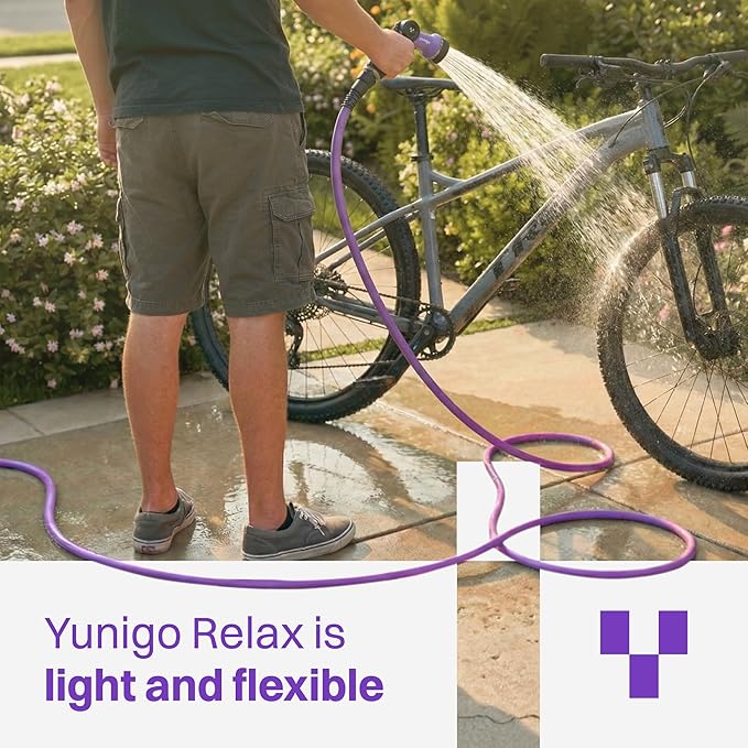 RELAX 50ft Expandable Purple Garden Hose – Lightweight No-Kink Design with Durable Aluminum Couplings, Spray Nozzle & Hose Mender for Home & Garden Watering