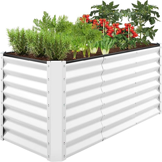 Best Choice Products 4x2x2ft Outdoor Metal Raised Garden Bed, Deep Root Planter Box for Vegetables, Flowers, Herbs w/ 119 Gallon Capacity - White