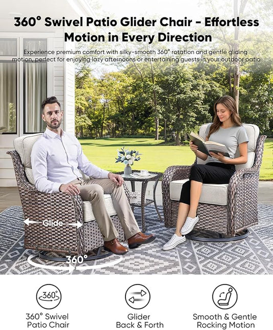HUMMUH 7 Pieces Wicker Patio Furniture Set with Patio Swivel Chairs Set of 4,High Back Outdoor Sofa Ottomans,6 Inch Thick Cushions Outdoor Conversation Set for Porch, Balcony, Deck