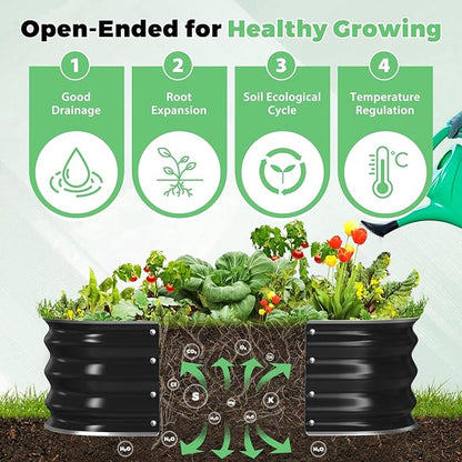Galvanized Raised Garden Bed, 3x3x1ft Garden Planter Bed Outdoor, Heavy Duty Rustproof Steel Raised Bed Kit for Gardening Vegetables Fruits Flowers Grow Black
