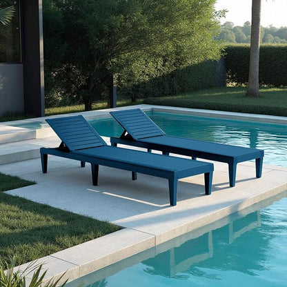Nestl Sun Tanning Chair - Blue Chaise Lounge Chair Outdoor, Lightweight Pool Lounge Chairs Set of 2, Adjustable 5-Position Reclining Lawn Chair, Waterproof Beach Outdoor Lounge Chairs