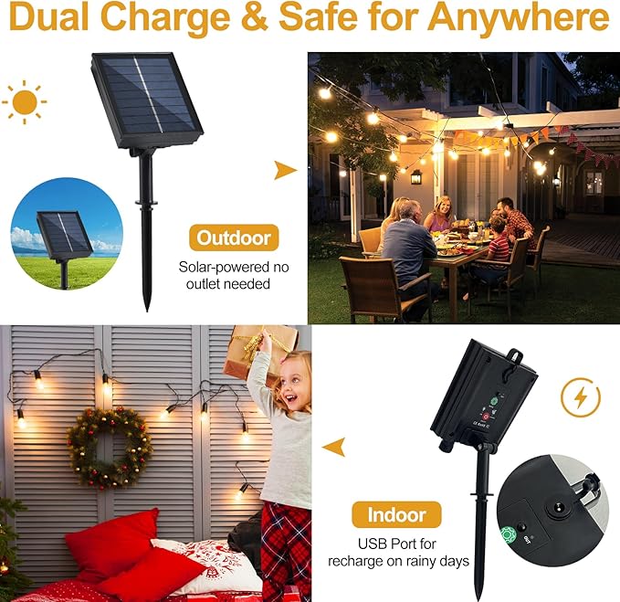 100FT Solar String Lights Outdoor Waterproof, G40 String Lights with 34+3 LED Shatterproof Bulbs, Dimmable Solar Patio Lights with Remote for Outside Backyard Party