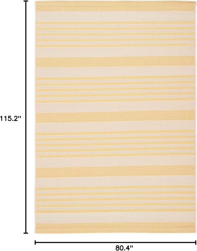 SAFAVIEH Courtyard Collection 6'7" x 9'6" Gold/Beige CY6062 Stripe Indoor/ Outside Waterproof Easy cleansingPatio Backyard Mudroom Area Mat
