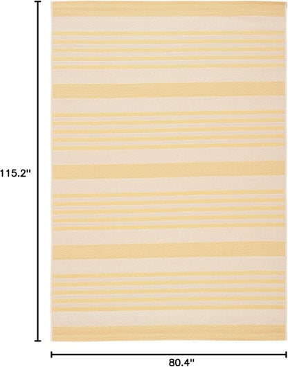 SAFAVIEH Courtyard Collection 6'7" x 9'6" Gold/Beige CY6062 Stripe Indoor/ Outside Waterproof Easy cleansingPatio Backyard Mudroom Area Mat