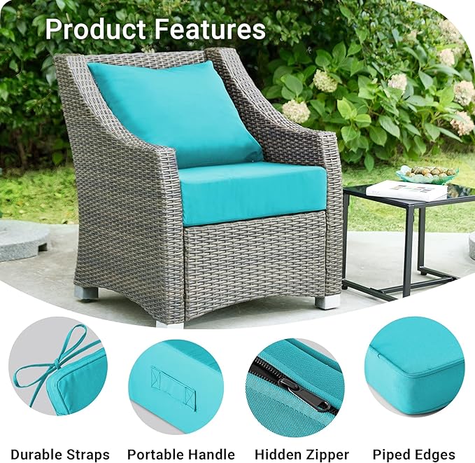Outdoor Cushions for Patio Furniture,Outdoor Seat Cushion Set 24 x 24 x 4 Inch,Waterproof & Fade Resistant Outdoor Chair Cushions, Patio Chair Cushion, Tea