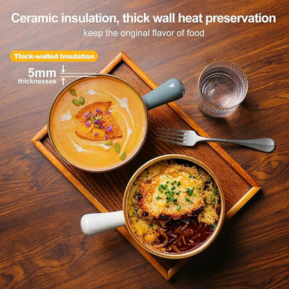 MONITO 26 Oz French Onion Soup Bowls, Ceramic Soup Bowls with Handles, Stackable Soup Crocks, Oven/Microwave/Dishwasher Safe, for Cereal, Soups, Casseroles