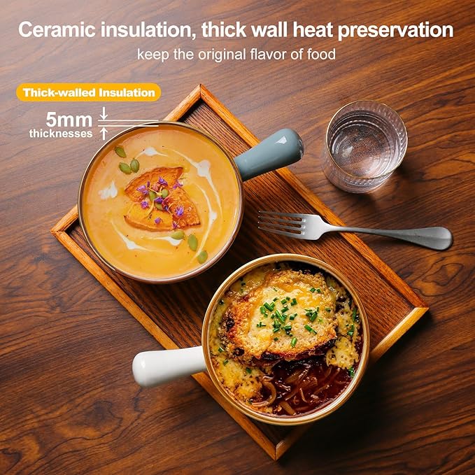 MONITO 16Oz French Onion Soup Bowls, Ceramic Soup Bowls with Handles, Stackable Soup Crocks Oven Safe for Chili, Beef Stew, Cereal,Casseroles Microwave & Dishwasher Safe, Set of 4