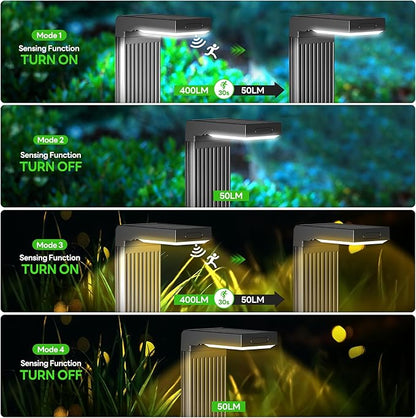 Solar Pathway Lights Outdoor 4Pack, 2 Color in 1 Motion Sensor Walkway Lights 400LM with Warm/Cool White, 12H Lasting, IP65 Waterproof Solar Powered Landscape Lighting for Garden, Yard