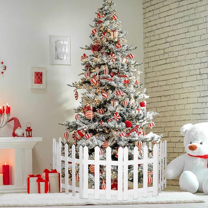 RUODON 12 Pack Thick Christmas Tree Fences White Wooden Picket Fences Tree Fence Border Decoration for Xmas Wedding Party Decor Garden Home, 15.7 x 12 Inches