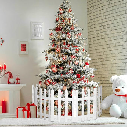 RUODON 12 Pack Thick Christmas Tree Fences White Wooden Picket Fences Tree Fence Border Decoration for Xmas Wedding Party Decor Garden Home, 15.7 x 12 Inches
