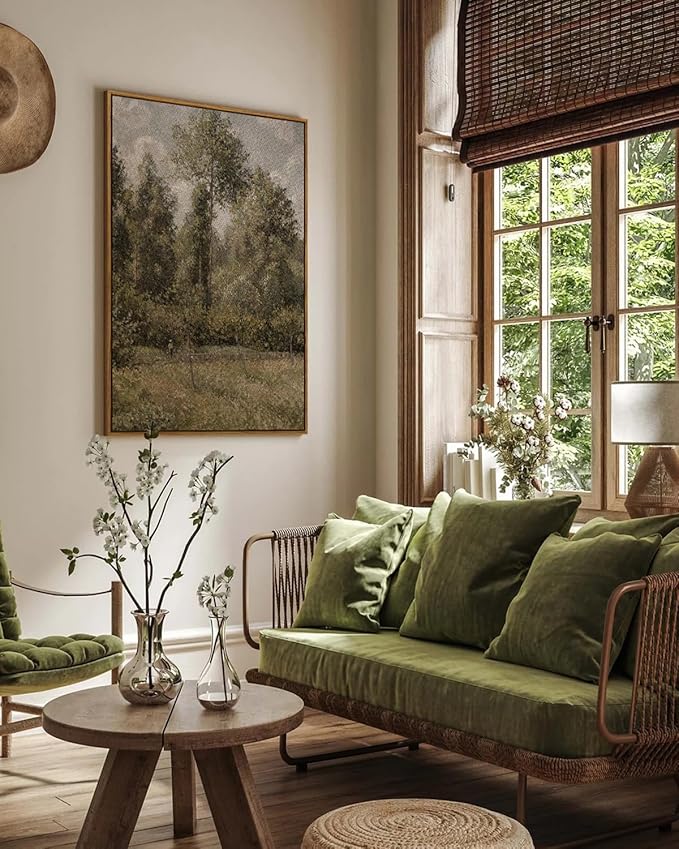 InSimSea Framed Canvas Prints Art Vintage Decor, Bushes Poplars Nature Landscape Paintings, Large Prints, Farmhouse Decor, Classical Wall Decorations for Bedroom Living Room Bathroom, 24"x36"