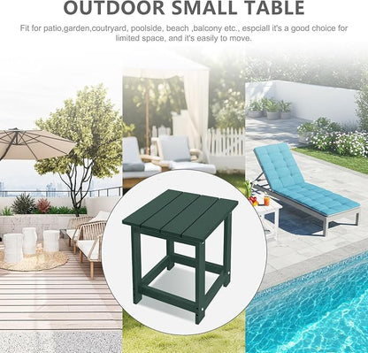 LZRS Square Patio Side Table, Heavy Duty HDPE Outdoor End Table with Wood Texture, Weatherproof Composite Table for Adirondack Chairs, Deck, Pool, Indoor/Outdoor, No Peeling or Cracking(Dark Green)