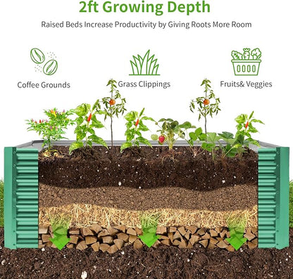Land Guard 8×4×2 ft Galvanized Raised Garden Bed Kit, Galvanized Planter Raised Garden Boxes Outdoor, Rectangular Large Metal Raised Garden Beds for Vegetables(Green)…