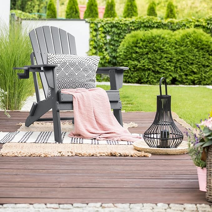 FUNBERRY Folding Adirondack Chair Set of 2, All Weather HDPE Fire Pit Chairs with Cup Holder for Outdoor