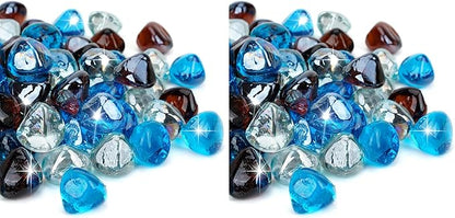 Mr. Fireglass 10 Pounds Blended Fire Glass Diamonds for Fireplace Fire Pit & Lanscaping - 1 inch High Luster Fire Rocks with Mixed Colors (Caribbean Blue+Crystal Ice+Amber) (Pack of 2)