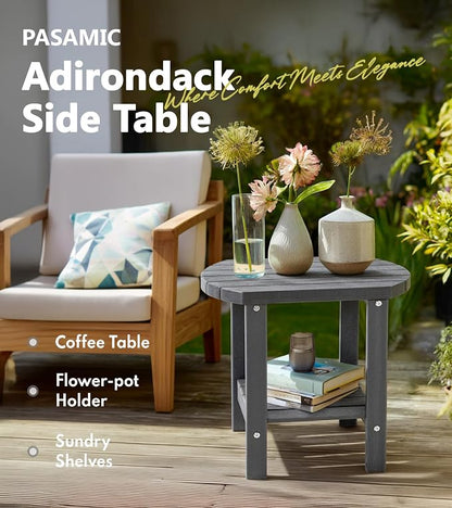 PASAMIC 2-Tier Adirondack Oval Outdoor Side Table, HDPE Small Outdoor Table, Patio End Table for Patio, Backyard, Weather-Resistant (Grey)