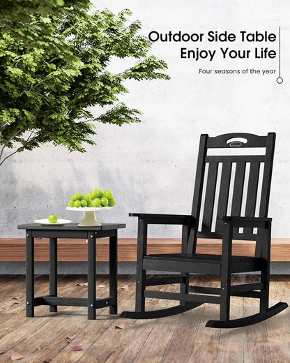 Outdoor Side Table – 17" HDPE Adirondack Side Tables, Sturdy Small Outdoor Porch Tables, Weather-Resistant & Easy Assembly Patio End Table for Garden, Balcony, Porch & Poolside (Black)