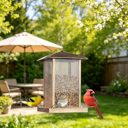 Bird Feeder, Heavy Duty Metal Bird Feeders for Outdoor Hanging, Wild Birdfeeder with Lid Buckle for Garden Yard Outside Backyard, 6LB Large Capacity
