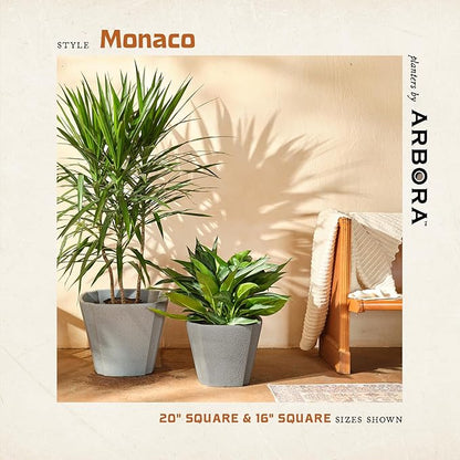 ARBORA 20" Monaco Square Polyresin Indoor and Outdoor Planter with Stone Blend Concrete Gray Finish - Durable, Weatherproof, Lightweight, Large Plant Pot for Patio, Garden, Deck, Entryway