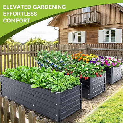 Ohuhu 8x3x1.9 FT Metal Raised Garden Bed Outdoor, Reinforced Deep Root Galvanized Steel Rustproof Planter Box, 100% Non-Toxic, 341 Gal Heavy Duty Tall Raised Beds for Growing Vegetables Flowers Herbs