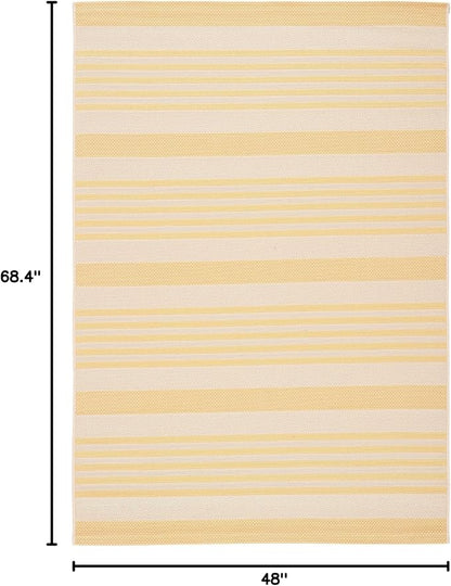 SAFAVIEH Courtyard Collection 4' x 5'7" Gold/Beige CY6062 Stripe Indoor/ Outside Waterproof Easy cleansingPatio Backyard Mudroom Area Mat